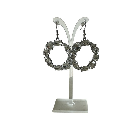 Silver and Rhinestones Hoop Earrings NEW! - Picture 1 of 6